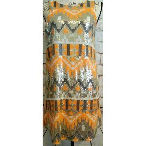 Gianni Bini GB Size Small Silver Orange Sequins Aztec Southwestern  Sheath Dress